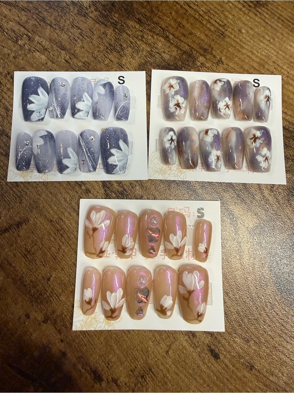 3 Small Floral Press-On Nail Set for Small Pets - Pink, Purple, Beige